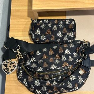 Bum bag Leopard Tree-Print with Heart Charm and matching wallet set